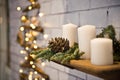 Candles among fir branches and cones 7368. Royalty Free Stock Photo