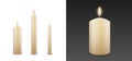 Candles flames set 3D realistic isolated burning on vector transparent or white background Royalty Free Stock Photo