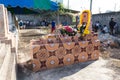 Candles and Flowers over Grave in The Annual Blessing of Graves at Ratchaburi Province, Thailand Royalty Free Stock Photo