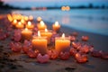 Candles forming a heart aglow on the sandy shore, valentine, dating and love proposal image