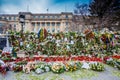 Candles in front of Carol Palace, funeral of King Mihai of Romania