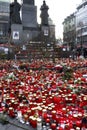 Candles in front of the Wenceslas statute, Prague