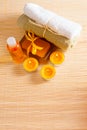 Candles, gel, soap and oil for the body - items for spa treatments Royalty Free Stock Photo