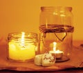 Candles in glass burning romantic celecration Royalty Free Stock Photo