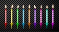 Candles glowing  burning for birthday cake are in candlesticks realistic set Royalty Free Stock Photo