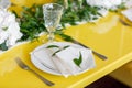 Candles and goblets on a decorated wedding table. selective focus