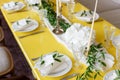 Candles and goblets on a decorated wedding table. selective focus