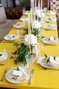 Candles and goblets on a decorated wedding table. selective focus