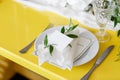 Candles and goblets on a decorated wedding table. selective focus