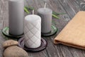 Candles group on wood Royalty Free Stock Photo
