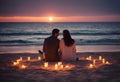 the candles heart beach share couple romantic sesand nner young Royalty Free Stock Photo