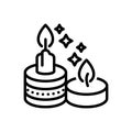 Black line icon for Candles, candlestick and flame