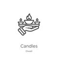 candles icon vector from diwali collection. Thin line candles outline icon vector illustration. Outline, thin line candles icon