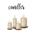 Candles illustration hand sketch. Candles lighted