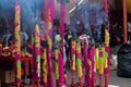 Candles and incense in Kim Tek Ie Temple in Jakarta, Indonesia during Chinese new year ceremony