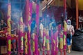 Candles and incense in Kim Tek Ie Temple in Jakarta, Indonesia during Chinese new year ceremony