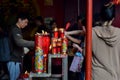 Candles and incense in Kim Tek Ie Temple in Jakarta, Indonesia during Chinese new year ceremony