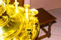 The candles and lamp close-up. Interior of Church Royalty Free Stock Photo