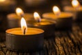 Candles light in advent. Christmas candles burning at night. Golden light of candle flame Royalty Free Stock Photo