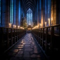 candles are lit in a church at night Royalty Free Stock Photo