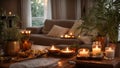 Candles the living room, burning glass sofa fragrance modern lifestyle home flame