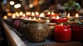 Candles in Mexican Catholic Altar Colorful Background Selective Focus