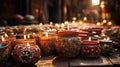 Candles in Mexican Catholic Altar Colorful Background Selective Focus