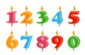 Candles numbers colorful flat vector illustrations set. Royalty Free Stock Photo