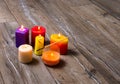 Candles on old wooden background Royalty Free Stock Photo