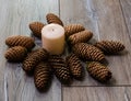 Candles on old wooden background Royalty Free Stock Photo