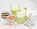 Candles, orcids and towels Royalty Free Stock Photo