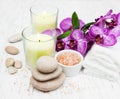 Candles, orcids and towels Royalty Free Stock Photo