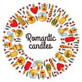 Candles vector icons round wreath