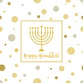 Candles on Seamless Golden Background. Happy Hanukkah Sign