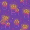 Candles seamless pattern in color line on purple background. Hanukkah symbol in Decorative vector. Textile design