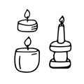 Candles set hand drawn in doodle style. collection of element scandinavian hygge monochrome minimalism simple. cozy home, interior