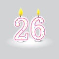 Candles shape twenty six. Celebrate life milestone. Color dot vibrance. Vector illustration. EPS 10.