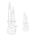 Candles with snakes. Witch`s items. Witchcraft. Halloween. Cobra snake. Line style isolated on white background. Vector