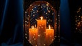 Candles with String Lights in Decorative Holder Royalty Free Stock Photo