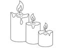Candles. Three burning candles - vector linear illustration for coloring book or logo. Outline. Royalty Free Stock Photo