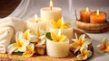 Candles, towel, flower spa salon health aromatherapy care therapy relaxation Royalty Free Stock Photo