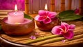Candles, towel, flower spa salon studio beauty aroma therapy relaxation banner wellness Royalty Free Stock Photo