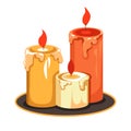 Candles on tray isolated icon, melting wax and flame Royalty Free Stock Photo