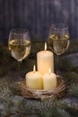 Candles and two glasses wine on background Royalty Free Stock Photo