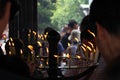 The candles used in a Shinto ritual in a Japanese shrine