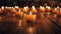 candles with warm tone lighting on wooden floor. generative AI