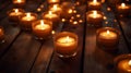 candles with warm tone lighting on wooden floor. generative AI