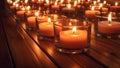 candles with warm tone lighting on wooden floor. generative AI