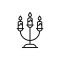 Candlestick with Burning Candles Line Icon. Candlelight Decor for Halloween Outline Pictogram. Candle Holder with Flame