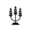 Candlestick with Burning Candles Silhouette Icon. Candlelight Decor for Halloween Glyph Pictogram. Candle Holder with